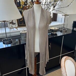 Alice + Olivia Tan & Gold Metallic Elongated Knit Vest M